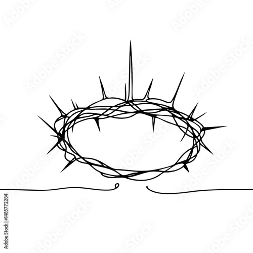 Crown of thorns illustration in minimalist black line art style  