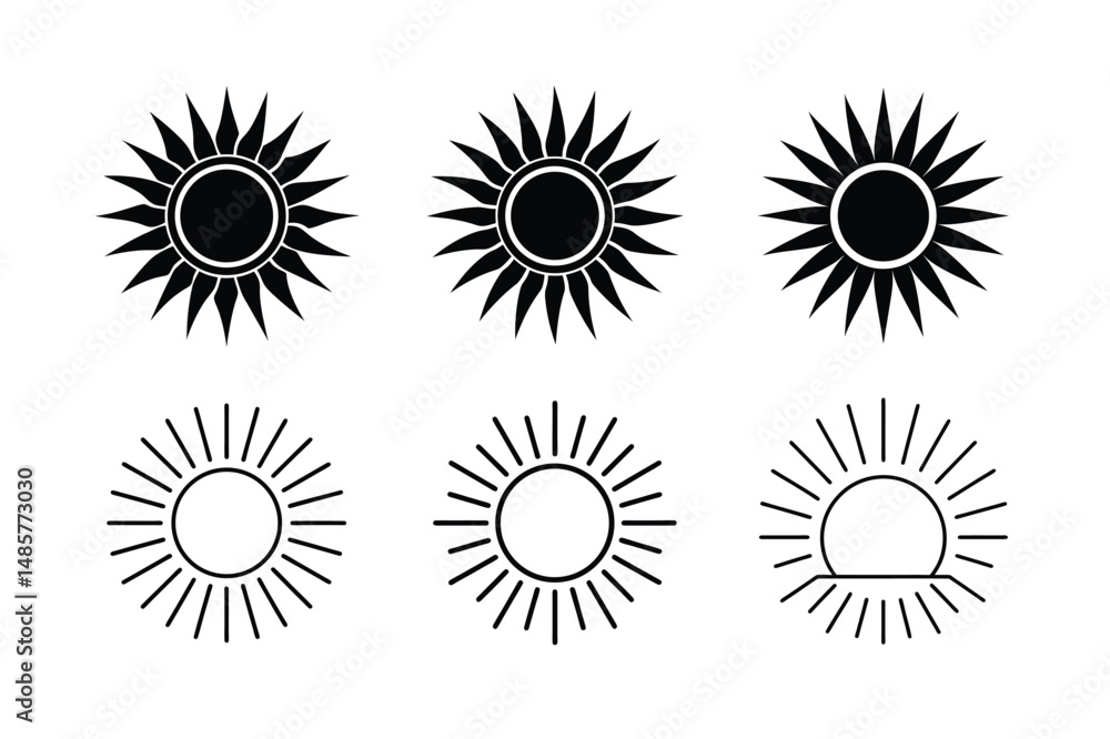 Fototapeta premium Flat Vector Sun Icon with Sharp Geometric Elements