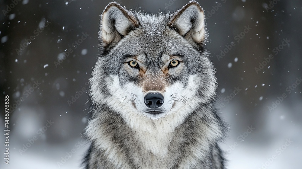 Gray wolf portrait in snowy winter landscape. Gray wolf portrait in snowy winter landscape.