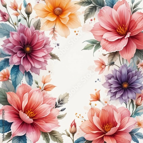 Floral Harmony A Border of Blossoms in Watercolor Elegance