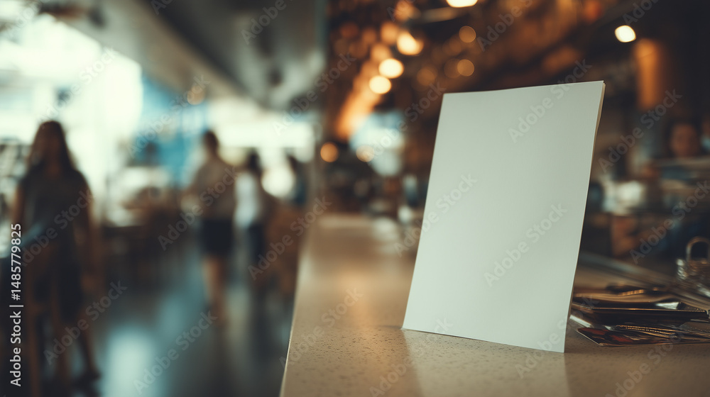 Obraz premium white menu mockup standing near cashier counter in casual restaurant