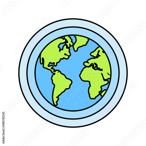 Earth Circle Flat design style, circular Earth view, representing the globe, ideal for geography, global travel, and environmental graphics.