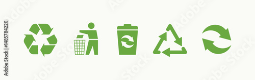 Set of recycle symbols isolated on white background. Recycled arrow green icon collection. Recycle, biodegradable triangle and circle cycle sign. Vector illustration