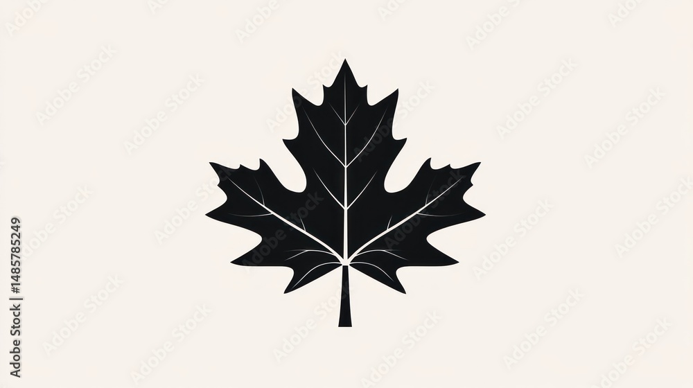 Fototapeta premium Black Maple Leaf Silhouette: Minimalist Botanical Art