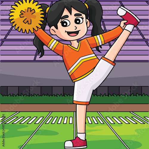 Female Cheerleader Heel Stretch Colored Cartoon 
