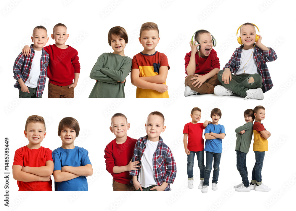 Obraz premium Collage with photos of brothers on white background