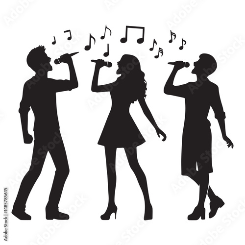 silhouette of a person singing, editable vector image