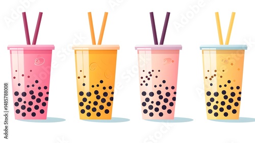 Bubble Tea Logo Icon Flat Vector Illustration Clipart for Branding Designs
