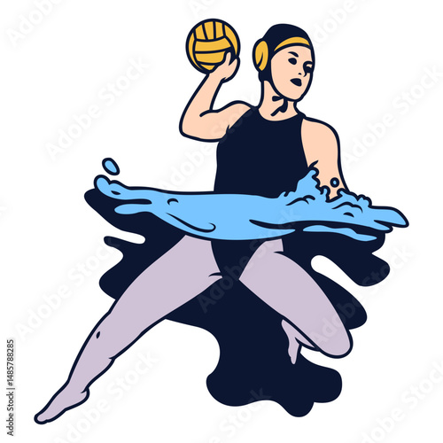 Waterpolo girl player color stroke