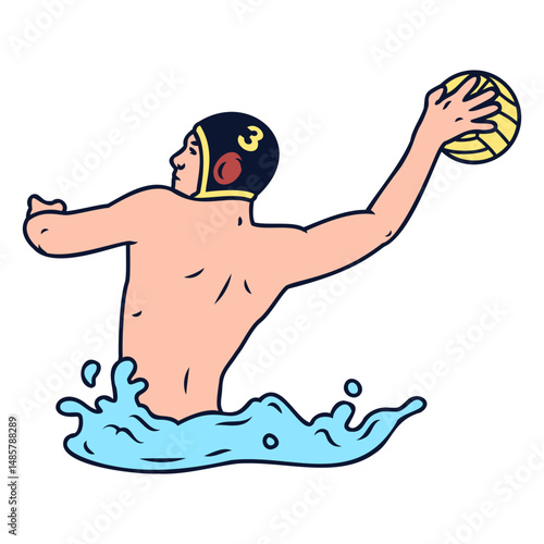 Waterpolo player throwing ball color stroke
