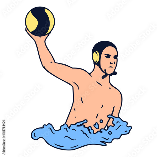 Right handed waterpolo player color stroke