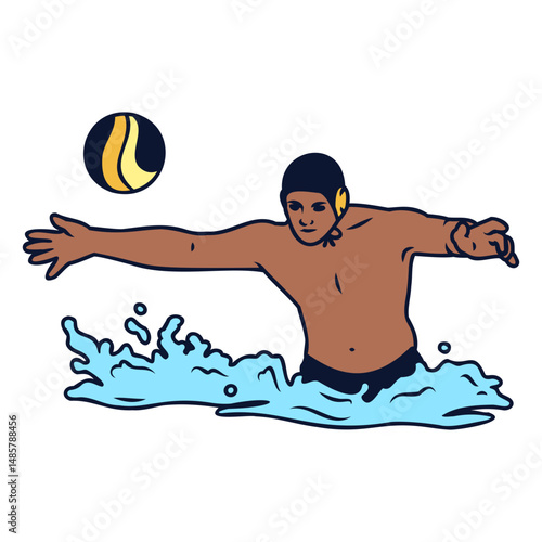 Reaching ball waterpolo player color stroke