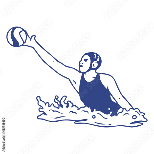 Waterpolo sport player and ball