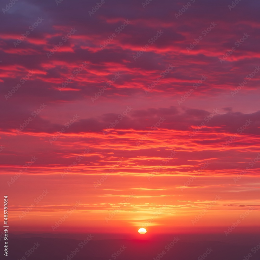Fototapeta premium Vibrant Red Sunset Sky with Dramatic Cloudscape