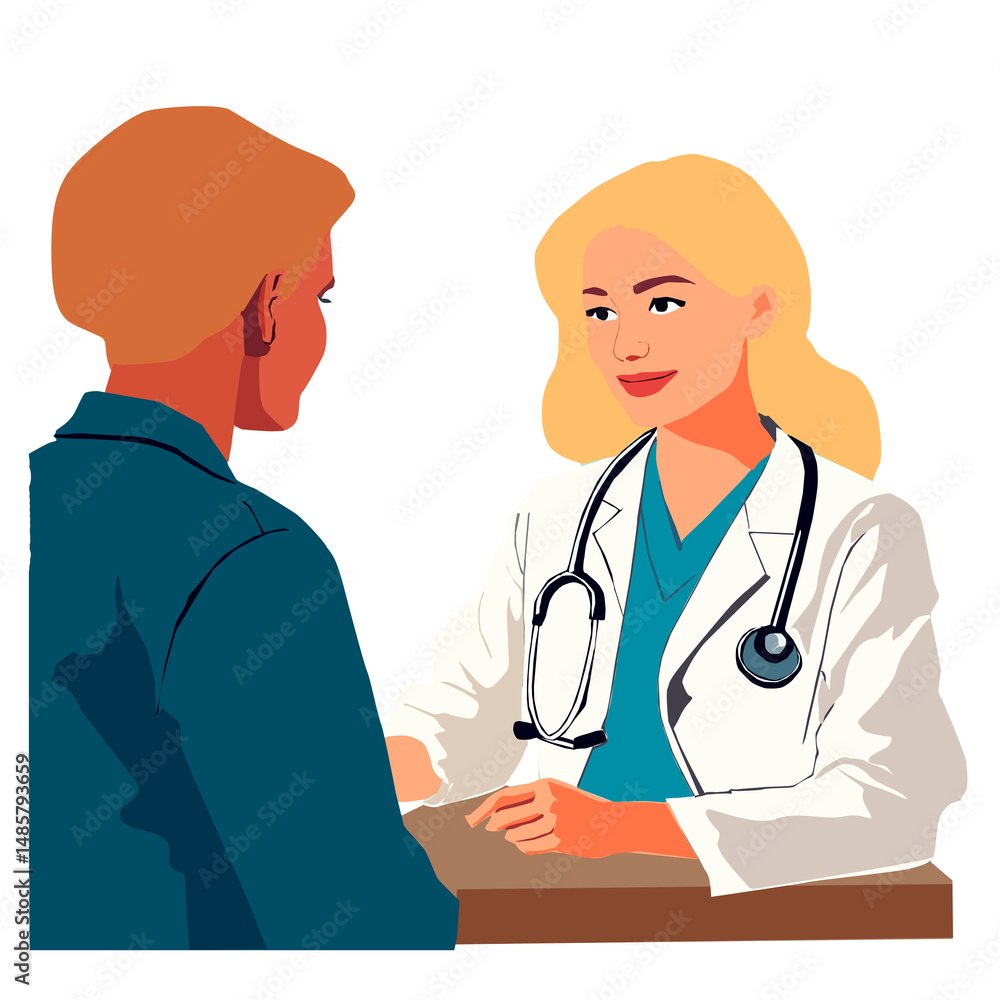 Doctor consulting a patient during a medical exam. Image on a transparent white background. Doctor consulting a patient during a medical exam. Image on a transparent white background.