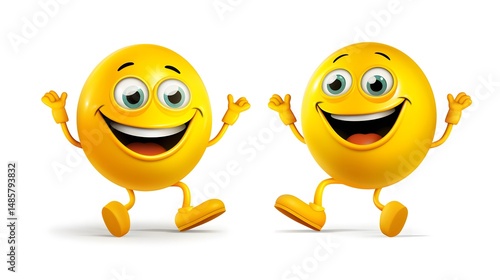 Vibrant Colorful Happy Emoji with Arms and Legs Expressing Joy and Excitement