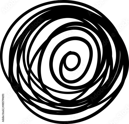 Circular loop scribble with tangled overlapping rings