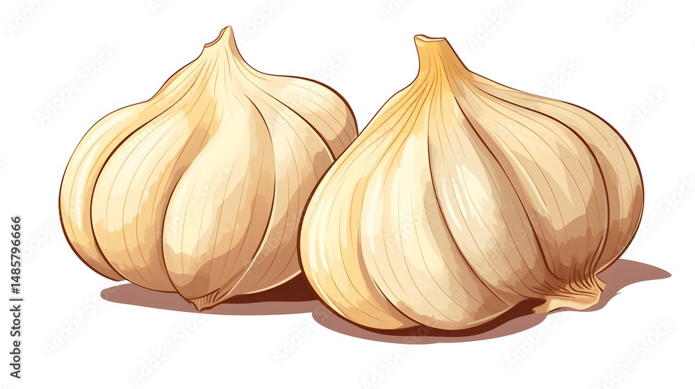 Obraz premium Detailed Garlic Flat Vector Illustration Clipart for Culinary Designs