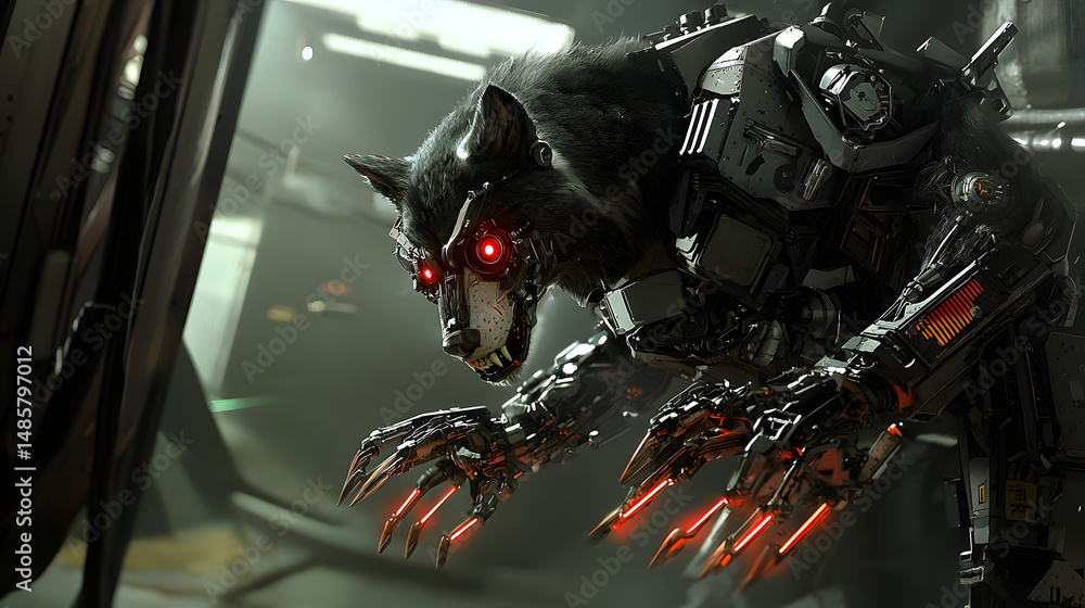 Fototapeta premium A Steampunk Werewolf with Mechanical Claws and Glowing 48a62379 F60f 4ffb A7f2 1004a3c037fb 3