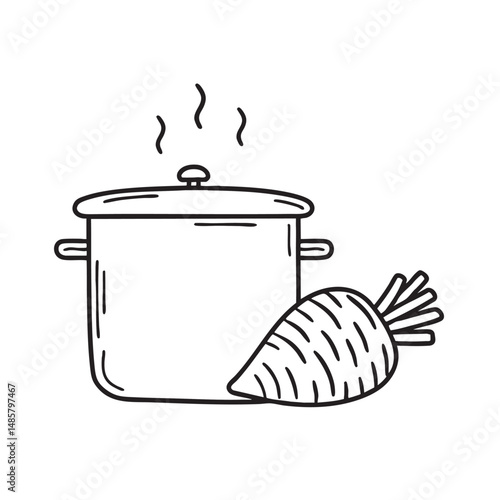 A taro lying near a pot of boiling water on the stove