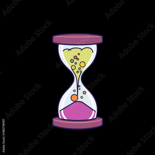 Time Flees: A vibrant hourglass filled with colorful sand, signifying the passage of time and the importance of making the most of every moment.