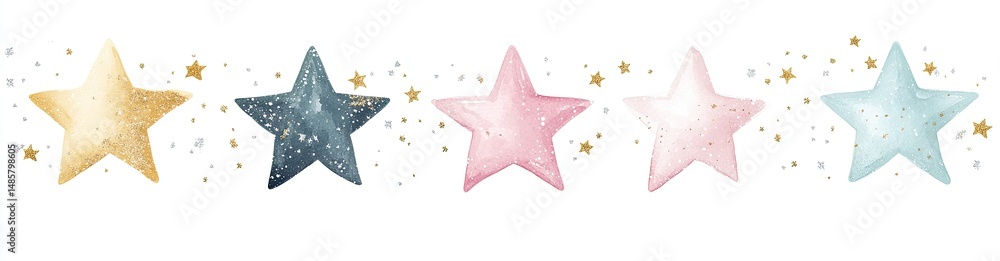 Obraz premium Watercolor stars in pastel colors with gold glitter