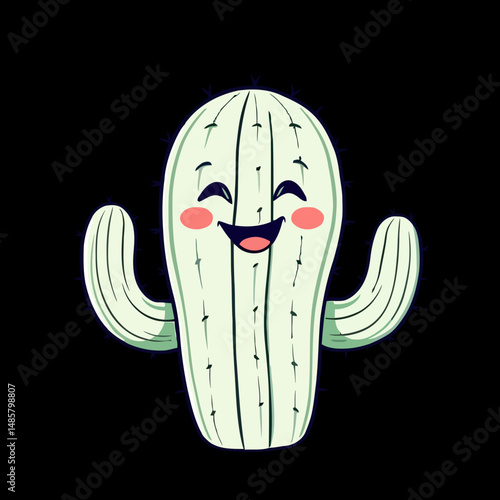 Cheerful Cactus's Delight: A charming cactus springs to life, exuding pure joy with its radiant smile. The captivating illustration.