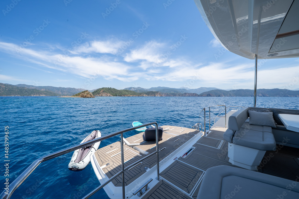 Fototapeta premium Interior of a Luxury Catamaran with Modern Design and Comfort