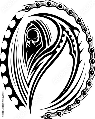 Vector SVG of ghostly shipwrights with skull motifs.Abstract Monochrome Tribal Art with Skull Motif and Swirling Lines