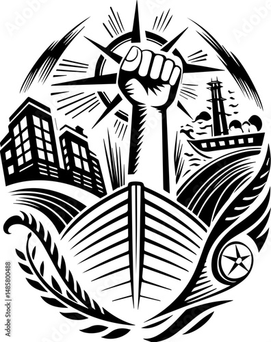 Vector SVG of ghostly shipwrights with skull motifs.Powerful Symbol of Unity in Maritime Setting with Strong Imagery