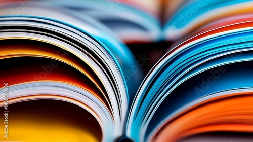 Colorful magazine pages create a mesmerizing visual, close-up aesthetic