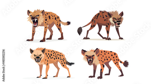 Fierce angry hyena snarling with bared teeth on isolated white background, wild predator animal showing aggression and dominance in a clean studio setting, conceptual image of wildlife fury 