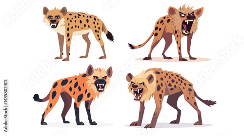 Fierce angry hyena snarling with bared teeth on isolated white background, wild predator animal showing aggression and dominance in a clean studio setting, conceptual image of wildlife fury 