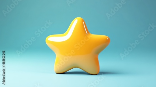 Illuminated cartoonish yellow star with a soft gradient on a blue backdrop