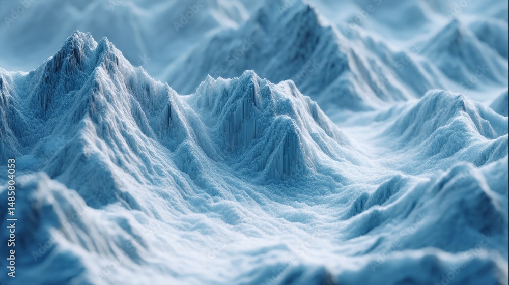 Obraz premium Stunning 3D Rendering of Snow-Covered Mountain Peaks with Textured Surfaces and Dramatic Shadows in a Tranquil Landscape