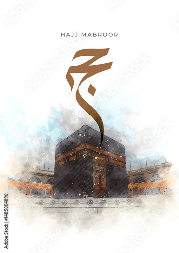 Hajj Mabroor: A Watercolor Hajj Mubarak Card Poster for Celebration of Islamic Pilgrimage