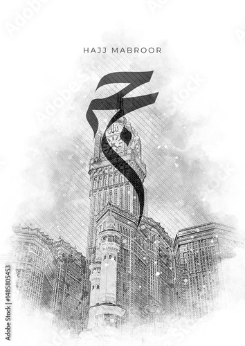 Hajj Mabroor: A Watercolor Hajj Mubarak Card Poster for Celebration of Islamic Pilgrimage
