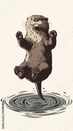 Playful otter illustration above water swirl
