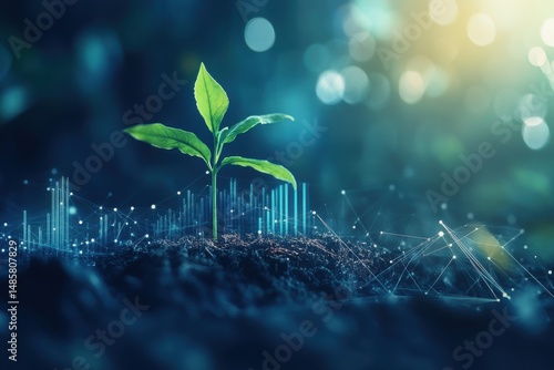 Growing Business Plant Concept Digital Art Green Growth Startup Success Technology Future Innovation