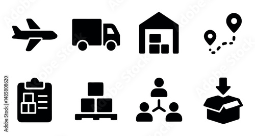 Logistics icons set: transport, storage, distribution, delivery