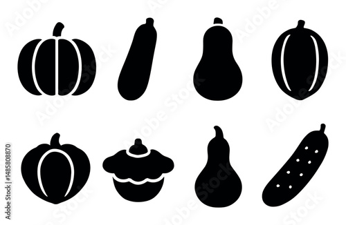 Silhouette set of various gourds and squash vegetables