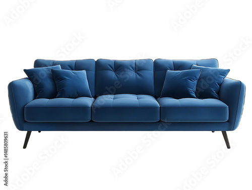 Royal blue sofa with matching throw pillows high resolution picture