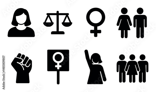 Feminism symbols: female empowerment and gender equality icons