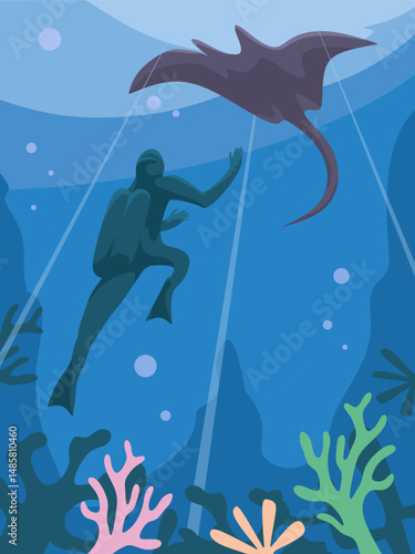 flat illustration of marine biota