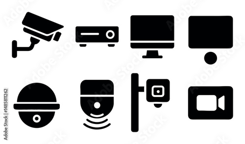 Black icons representing security cameras and monitoring devices