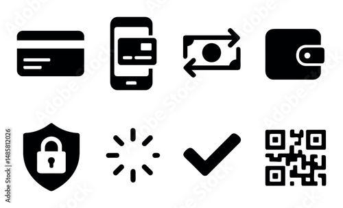 Payment icons set: card, mobile, cash, wallet, security, qr code