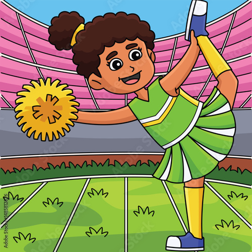 Female Cheerleader Scale Colored Cartoon 