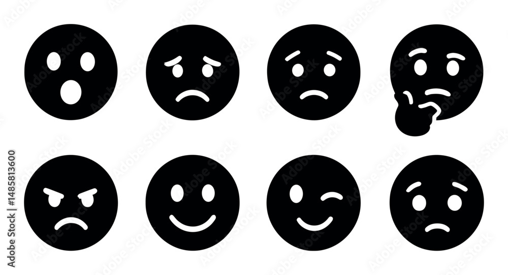 Black silhouette emoticons displaying various facial expressions Black silhouette emoticons displaying various facial expressions