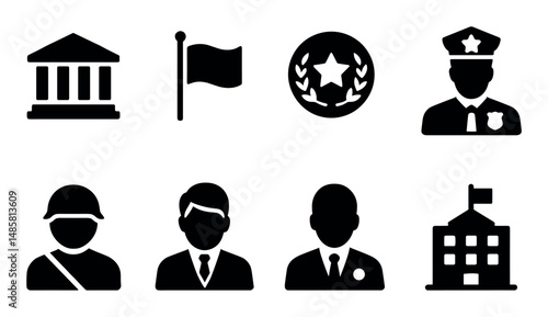 Government and military icons including officials and buildings