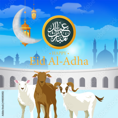 Gradient eid al-adha background with sheep